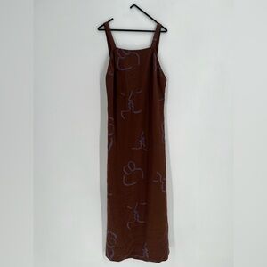 Paloma Wool Lava Abstract Face Drawings Printed Midi Dress In Brown